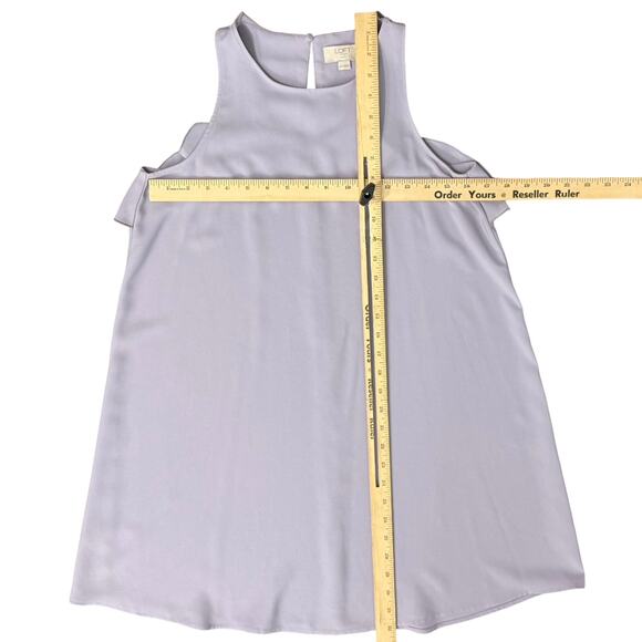 LOFT Lilac Purple Ruffle Racerback Sleeveless Swing Mini Dress size XS Petite - Picture 4 of 10